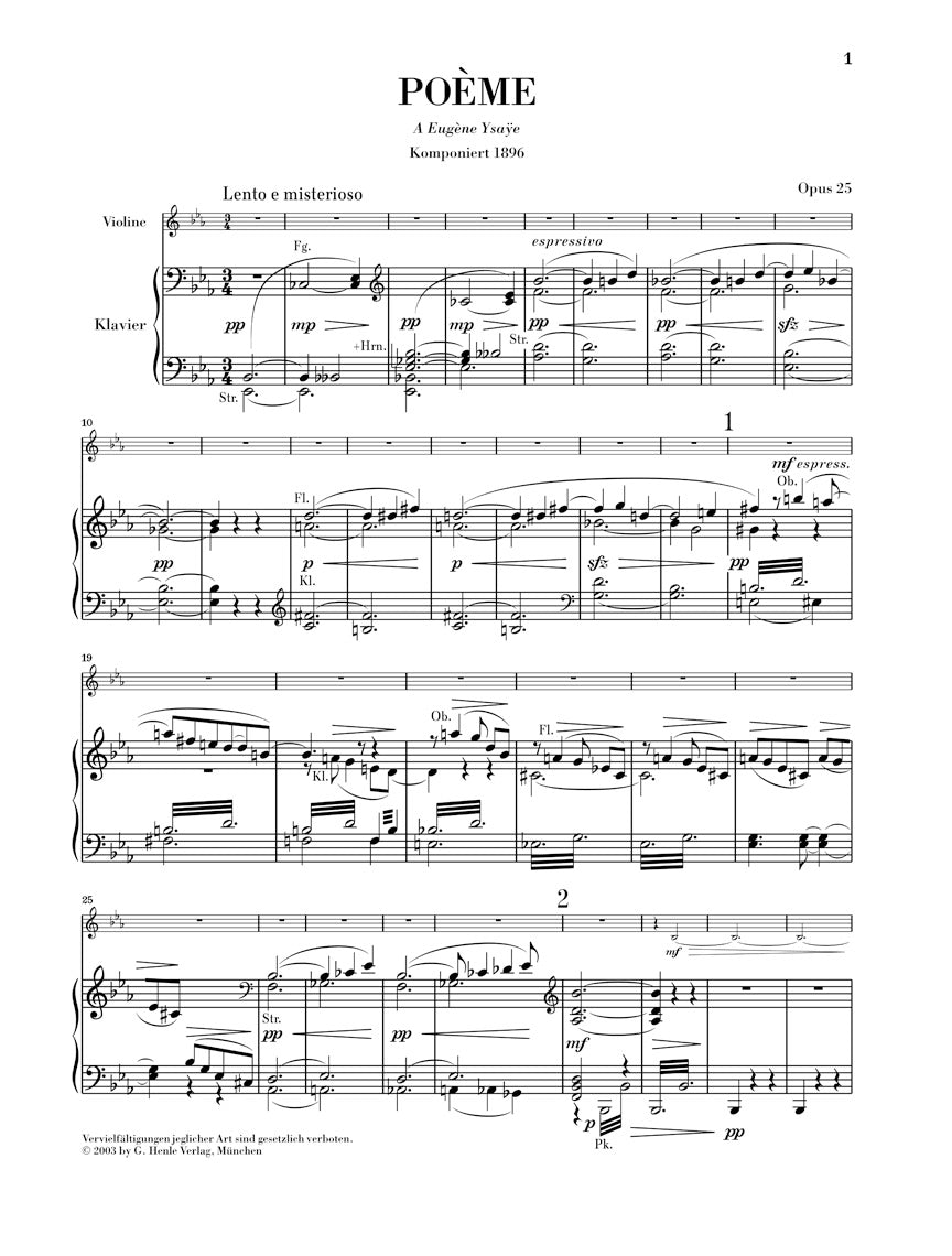 Chausson Poème for Violin and Orchestra Opus 25