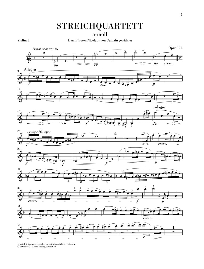 Beethoven String Quartet in A Minor Opus 132