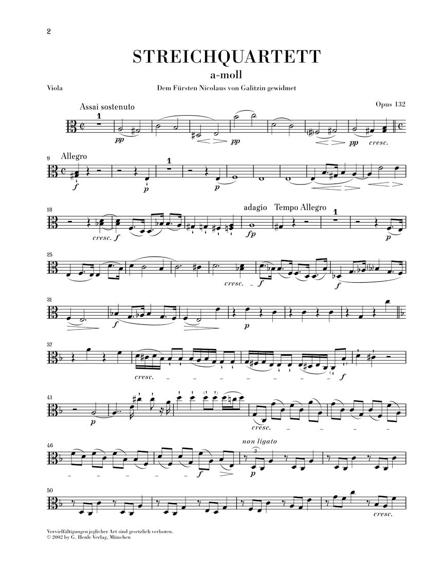 Beethoven String Quartet in A Minor Opus 132