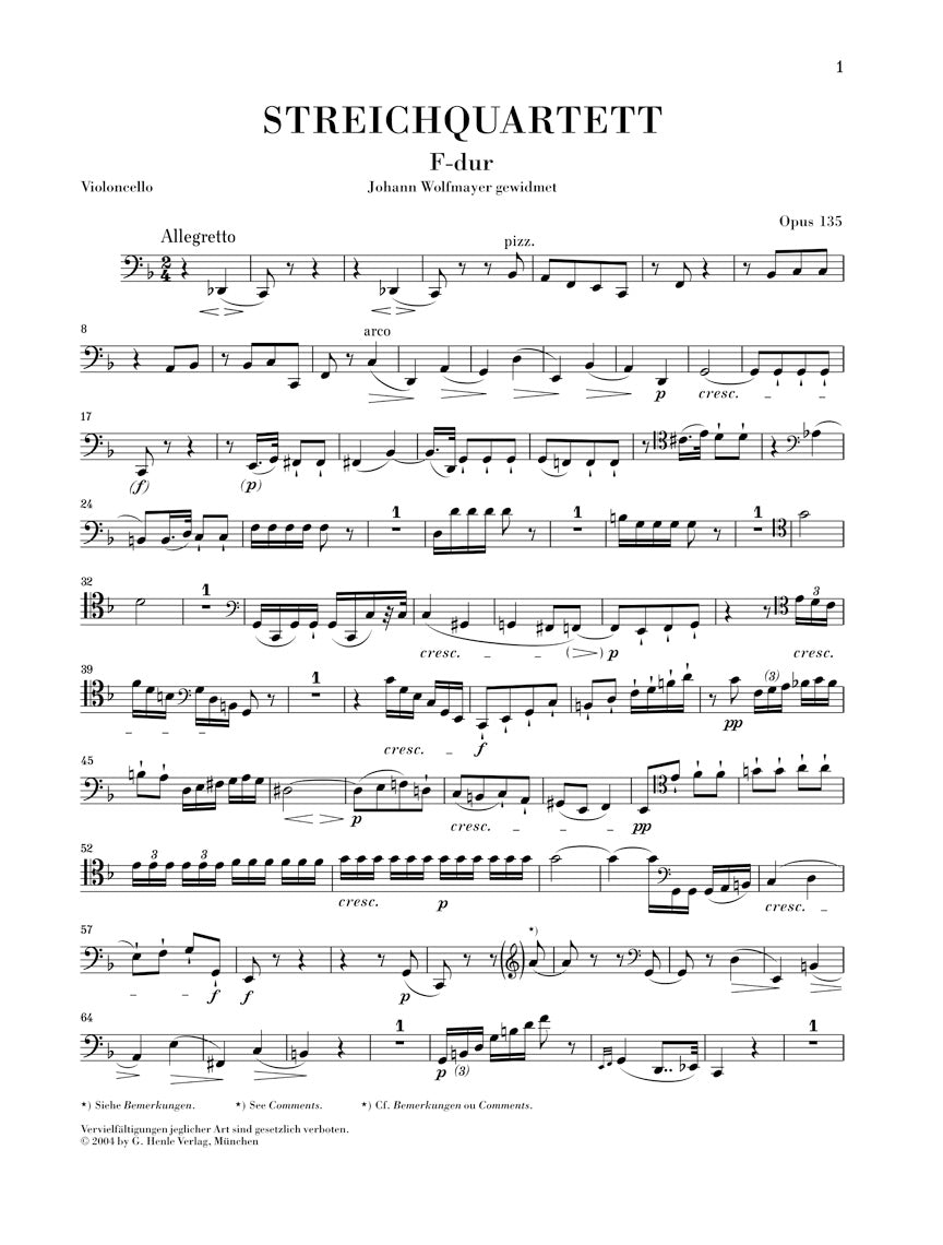 Beethoven String Quartet in F major Opus 135