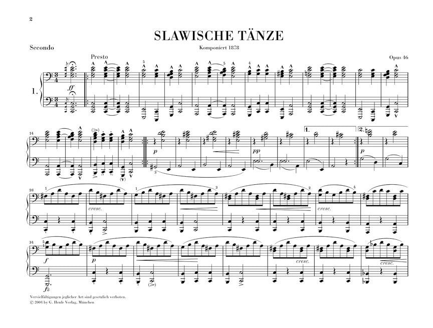 Dvořák: Slavonic Dances Opus 46 for Piano Four-Hands