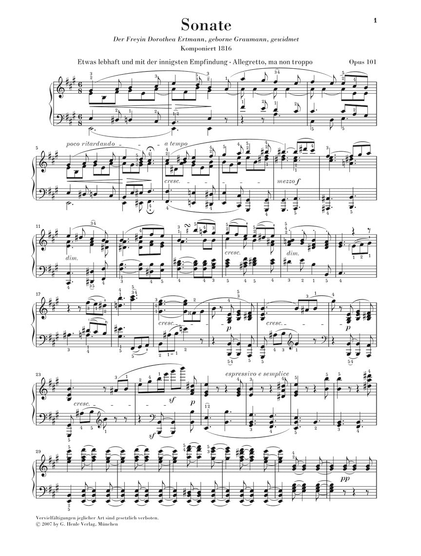 Beethoven Piano Sonata No 28 in A major Opus 101
