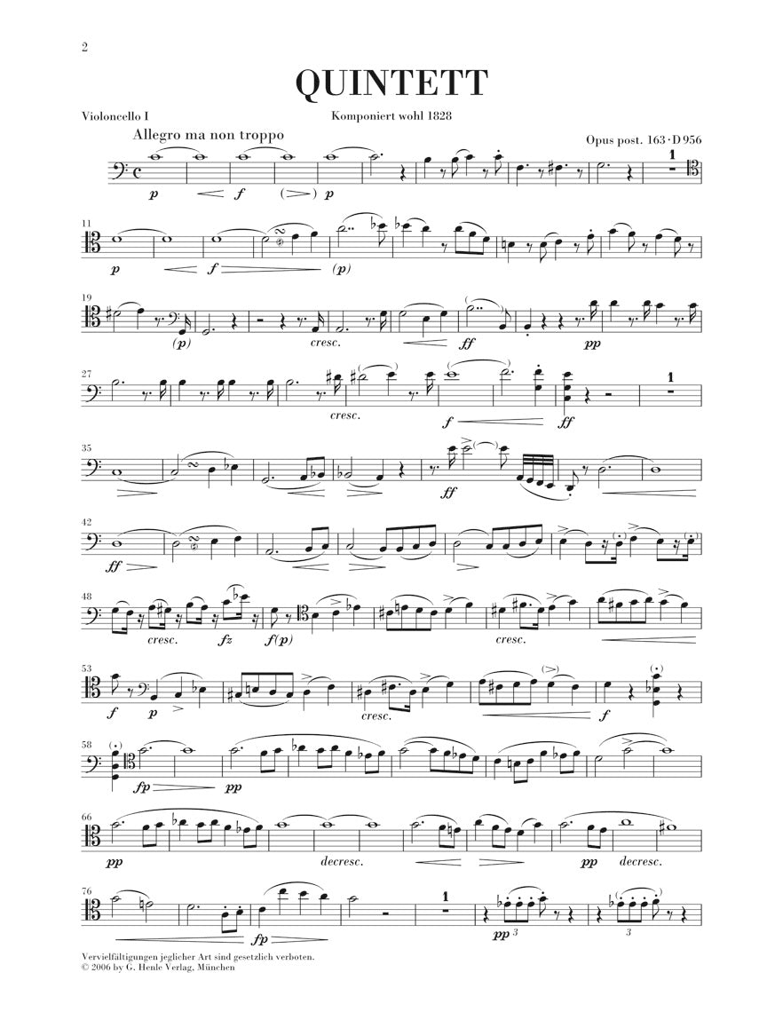 Schubert String Quintet in C Major Opus Posthumous 163 D 956