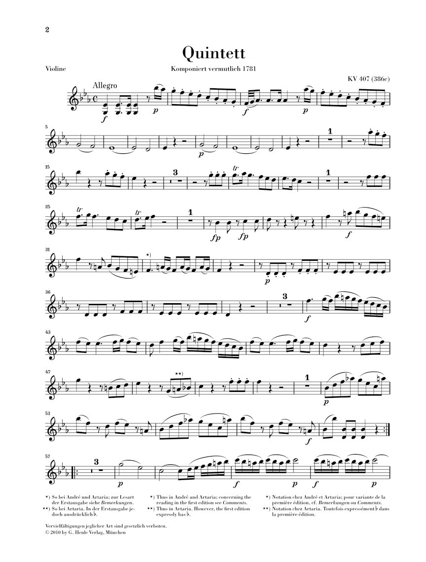 Mozart Horn Quintet in E flat major K407 (386c)