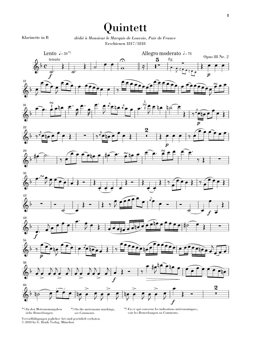 Reicha Quintet for Wind Instruments in E flat major Opus 88 No 2