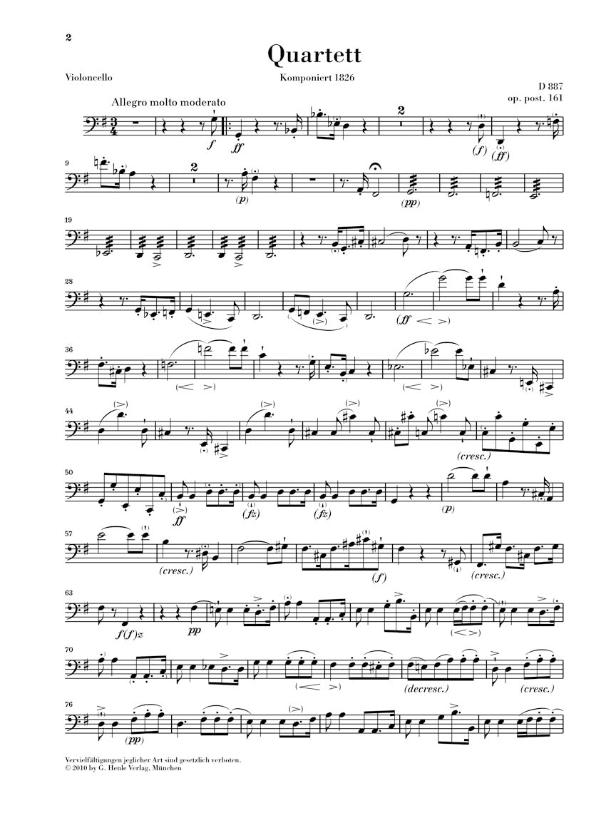 Schubert String Quartet in G major Opus Posthumous 161 D 887