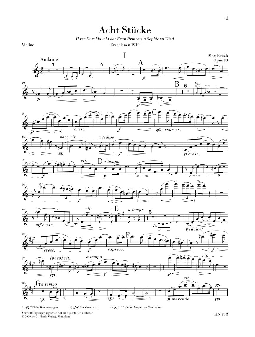 Bruch 8 Pieces for Clarinet (or Violin), Viola (or Cello) and Piano Opus 83