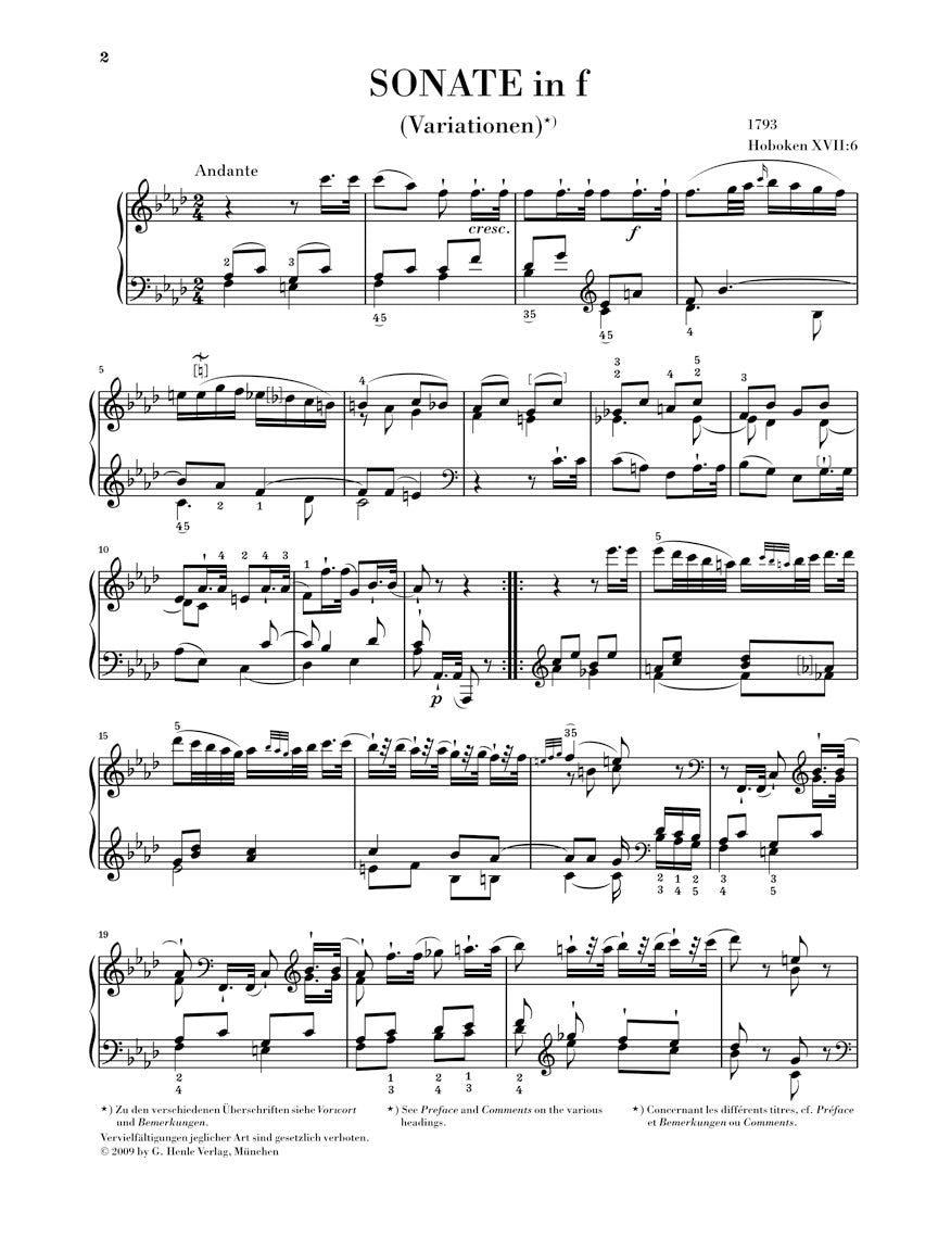 Haydn Variations in F minor (Sonata) Hob.XVII:6