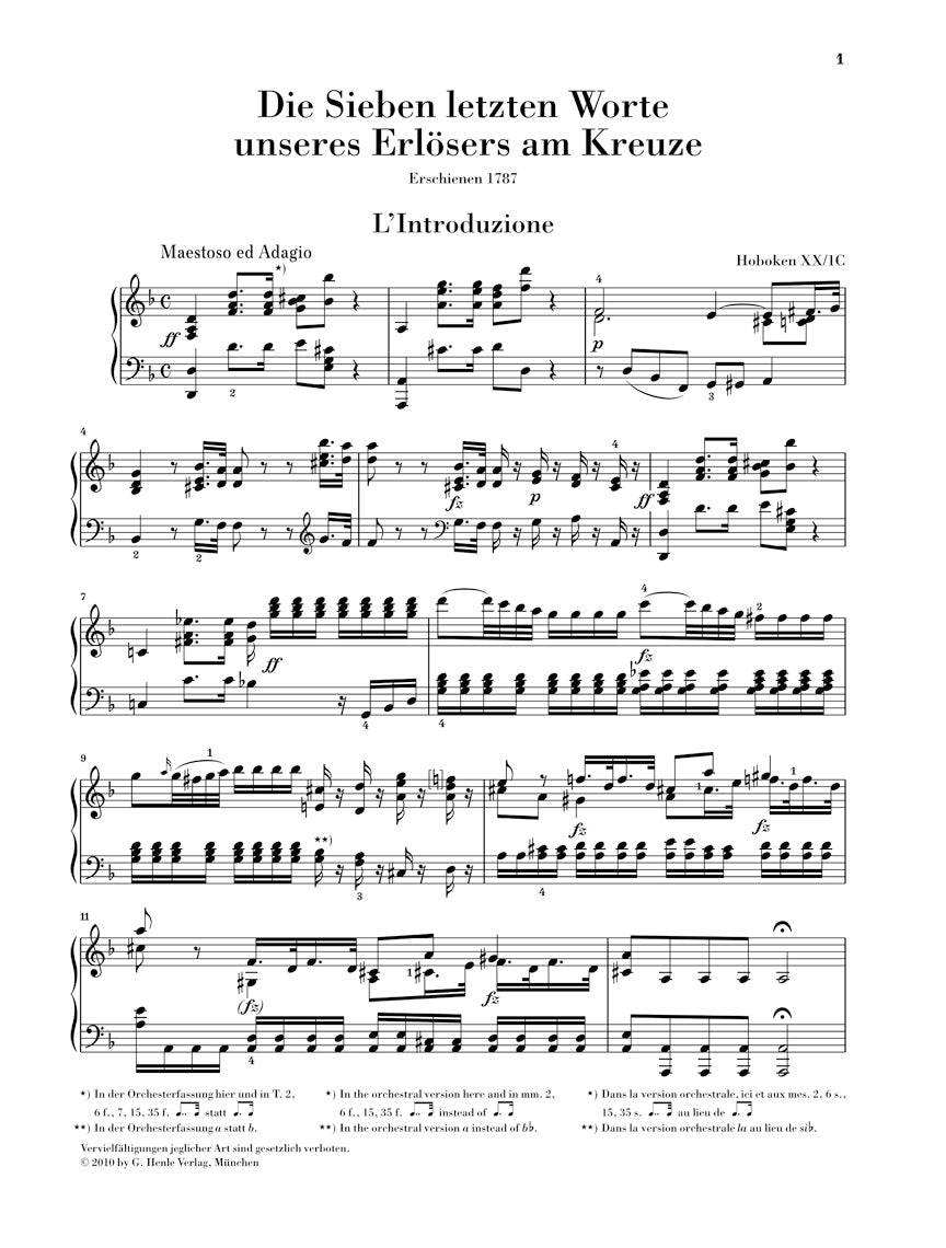 Haydn Seven Last Words of Christ - Arrangement for Piano