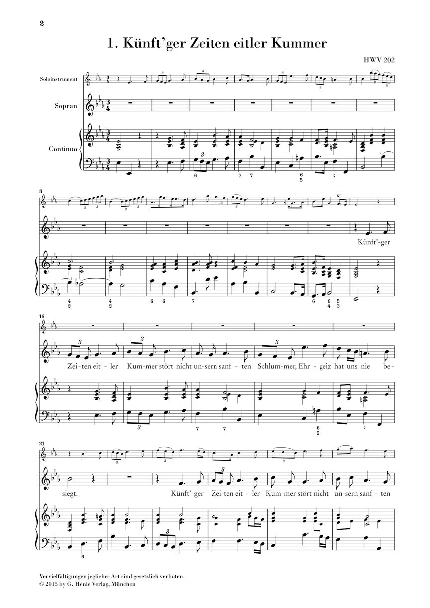 Handel 9 German Arias for Soprano, Solo Instrument and Basso Continuo