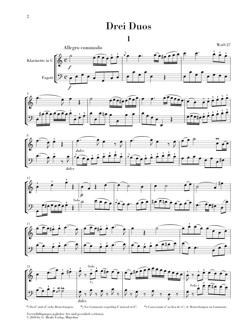 Beethoven 3 Duos for Clarinet and Bassoon WoO 27