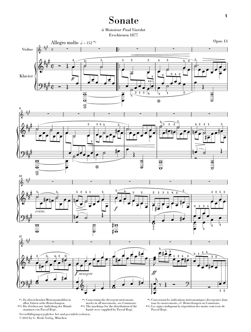 Faure Violin Sonata No 1 in A major Opus 13