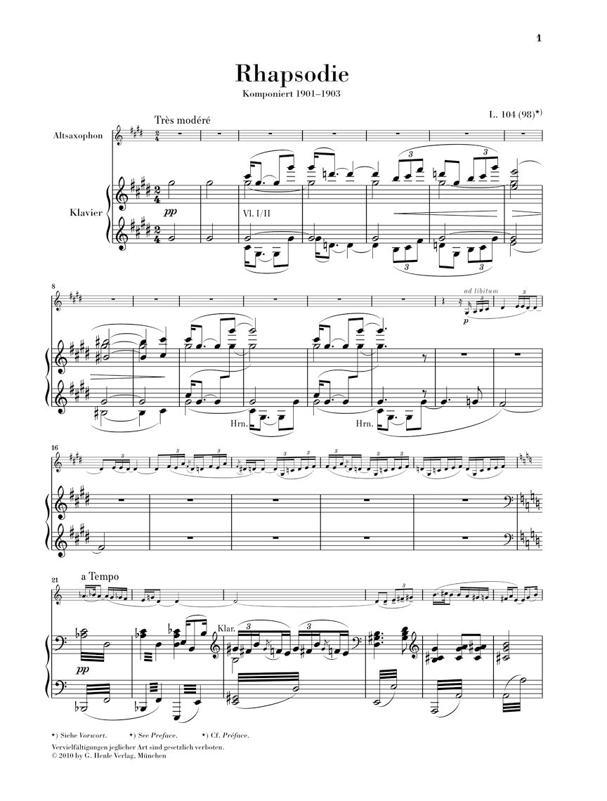 Debussy Rhapsody for Alto Saxophone and Orchestra