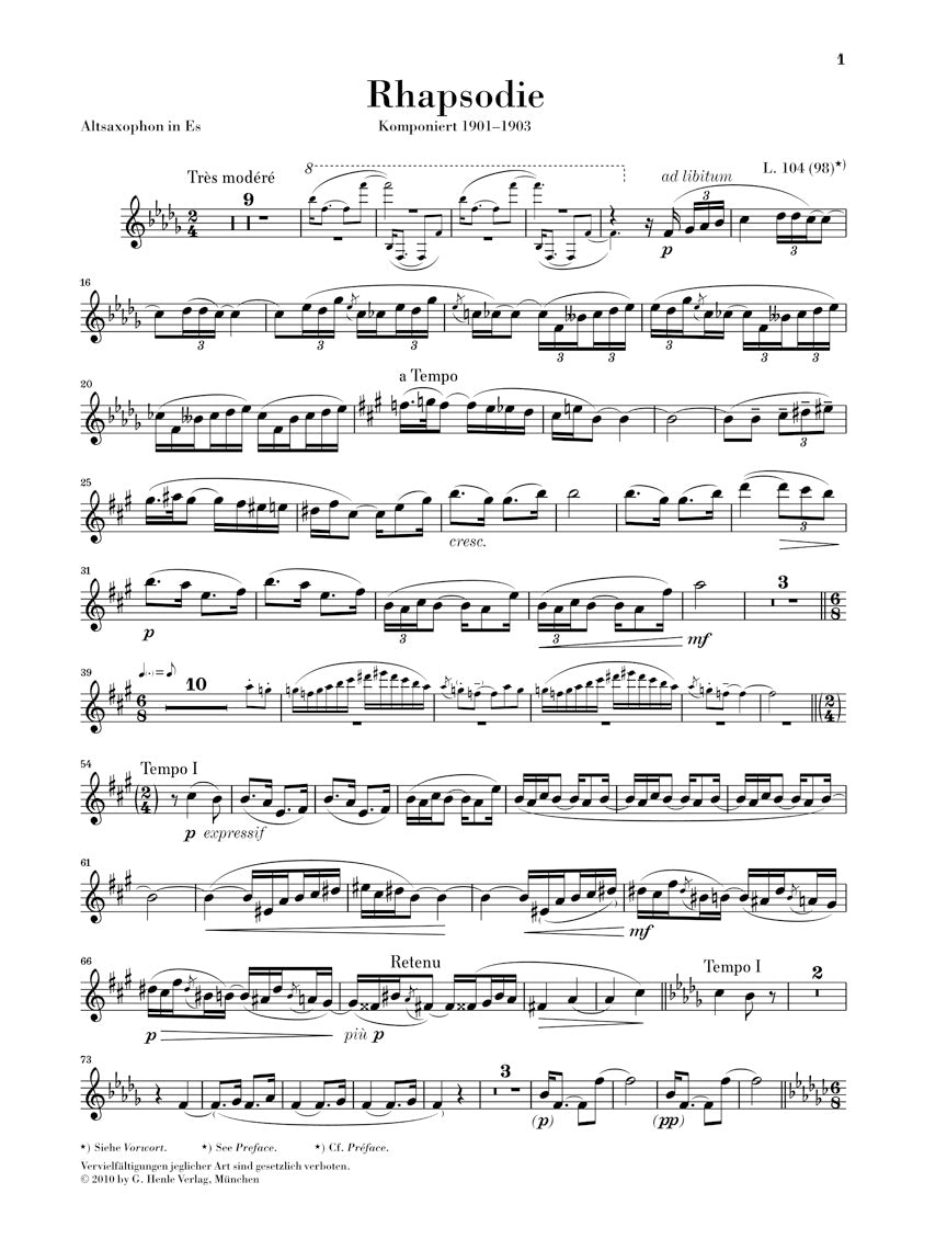 Debussy Rhapsody for Alto Saxophone and Orchestra