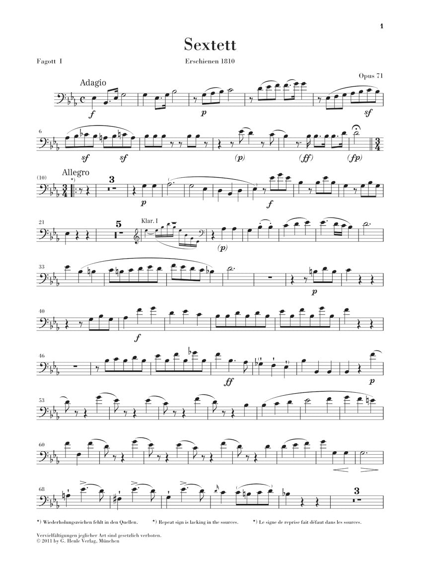 Beethoven Sextet In E flat major Opus 71