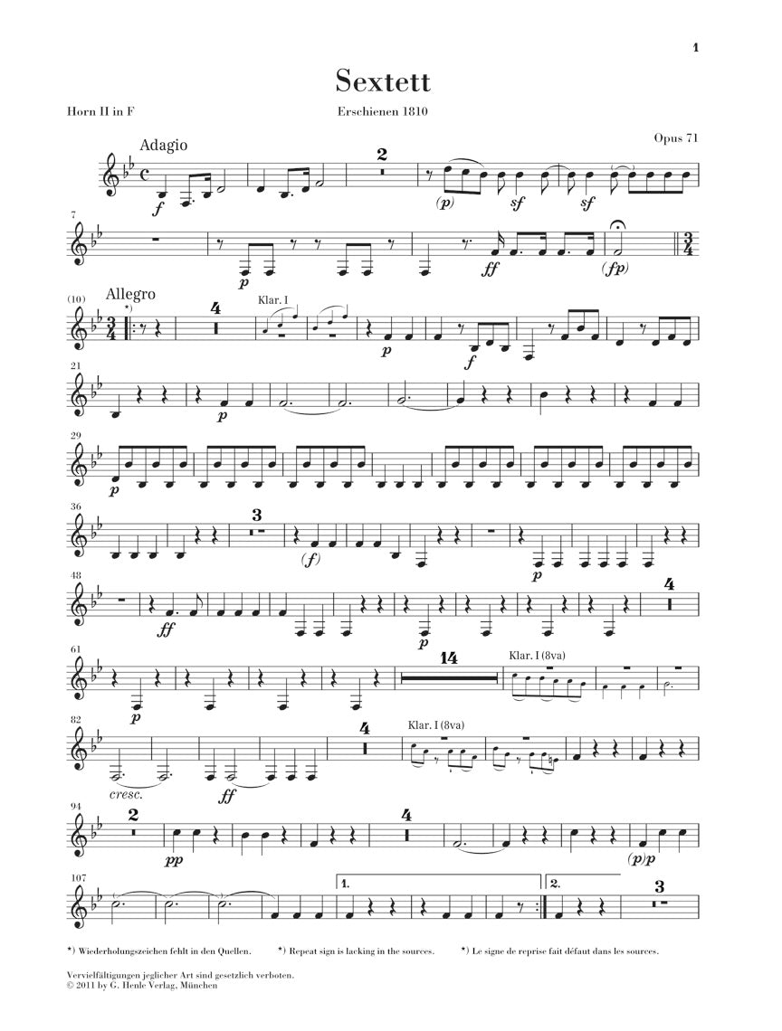 Beethoven Sextet In E flat major Opus 71