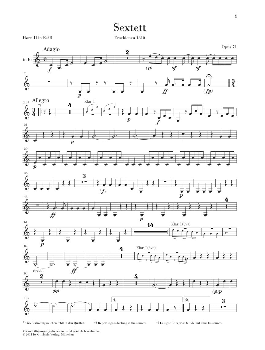 Beethoven Sextet In E flat major Opus 71