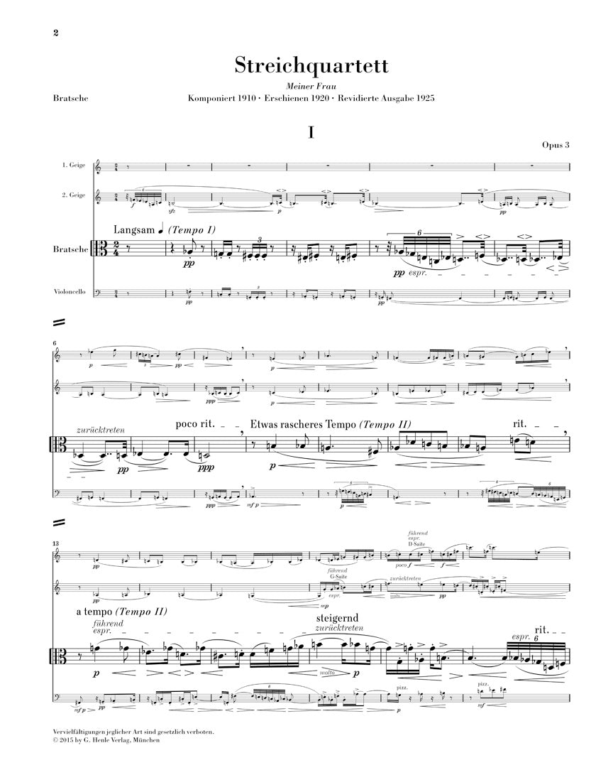 Berg: String Quartet, Opus 3 (Parts)