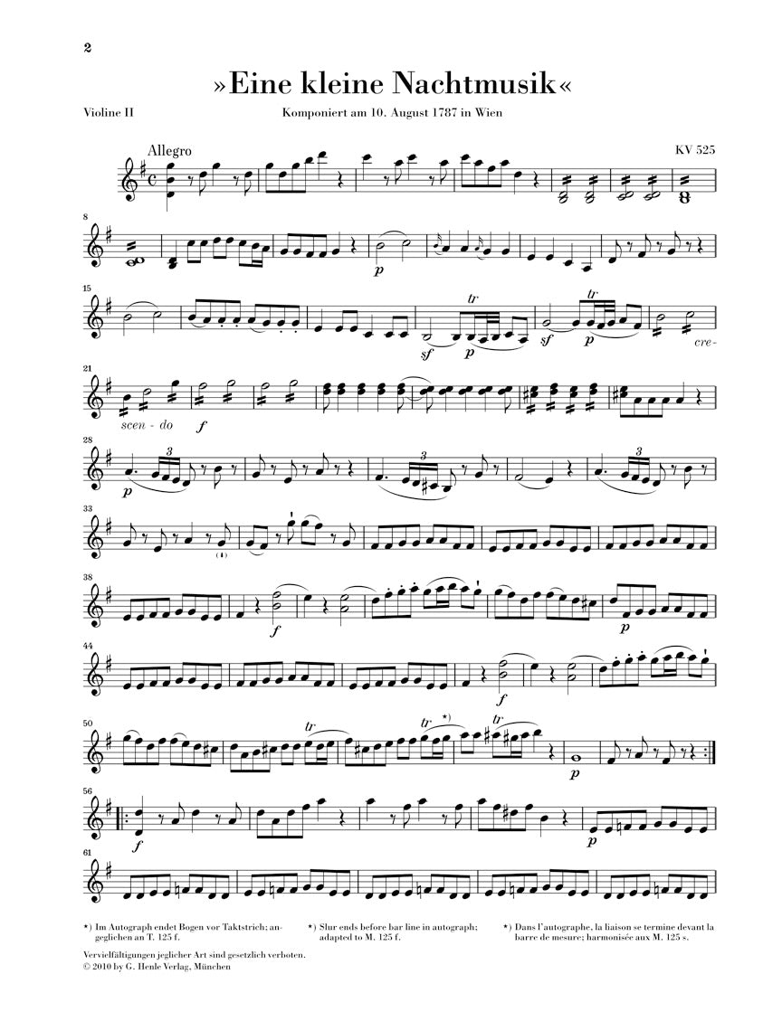 Mozart Divertimento A Little Night Music K525 String Quartet W/ Basso Parts (quintet)