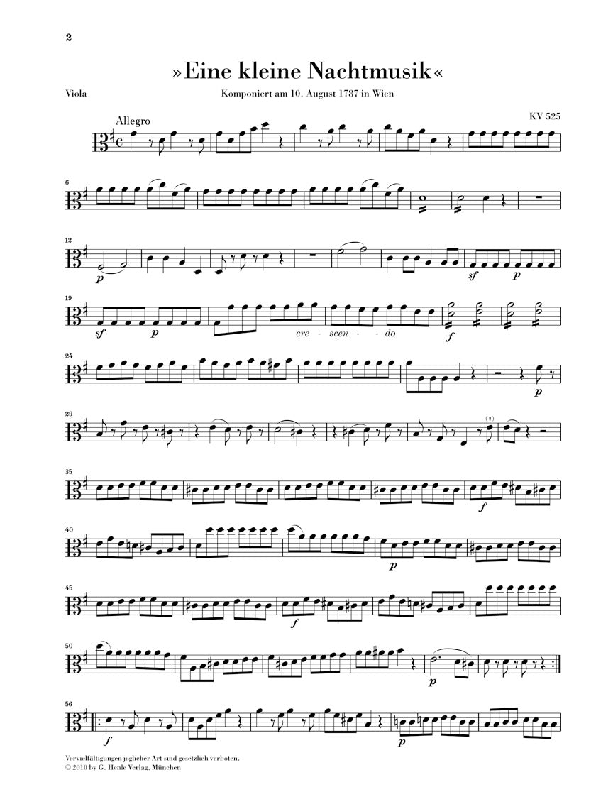 Mozart Divertimento K525 Eine kleine Nachtmusik - Viola Part