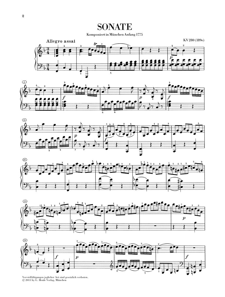 Mozart Piano Sonata in F Major K280 (189e)