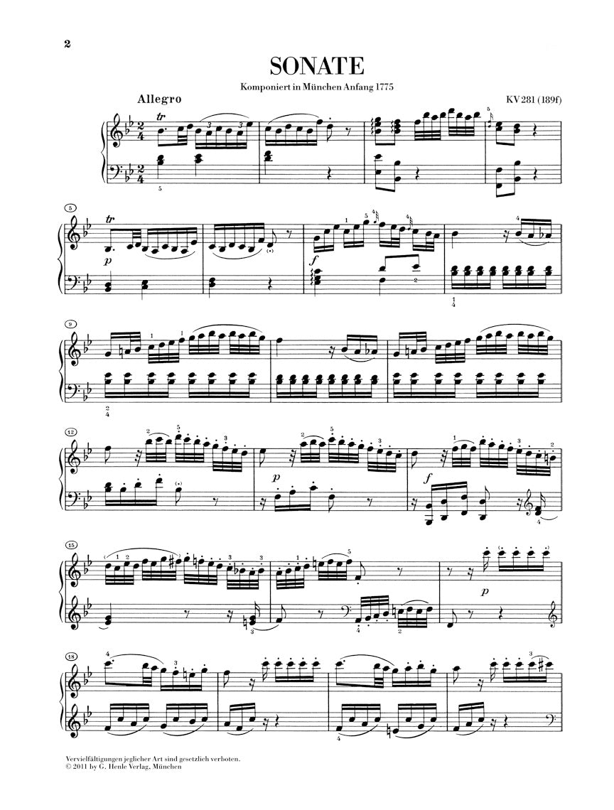 Mozart Piano Sonata in B-flat Major K281 (189f)