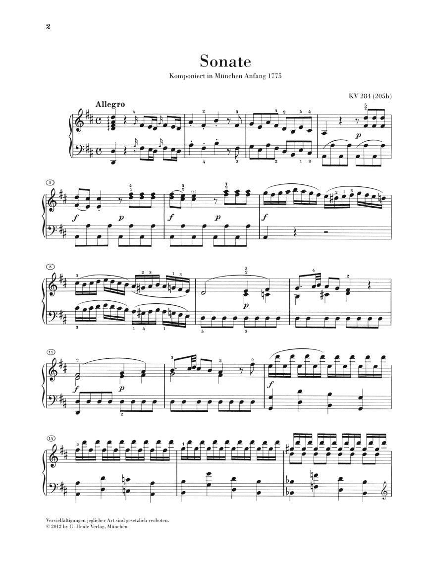 Mozart Piano Sonata D Major K284 (205b) For Piano Solo