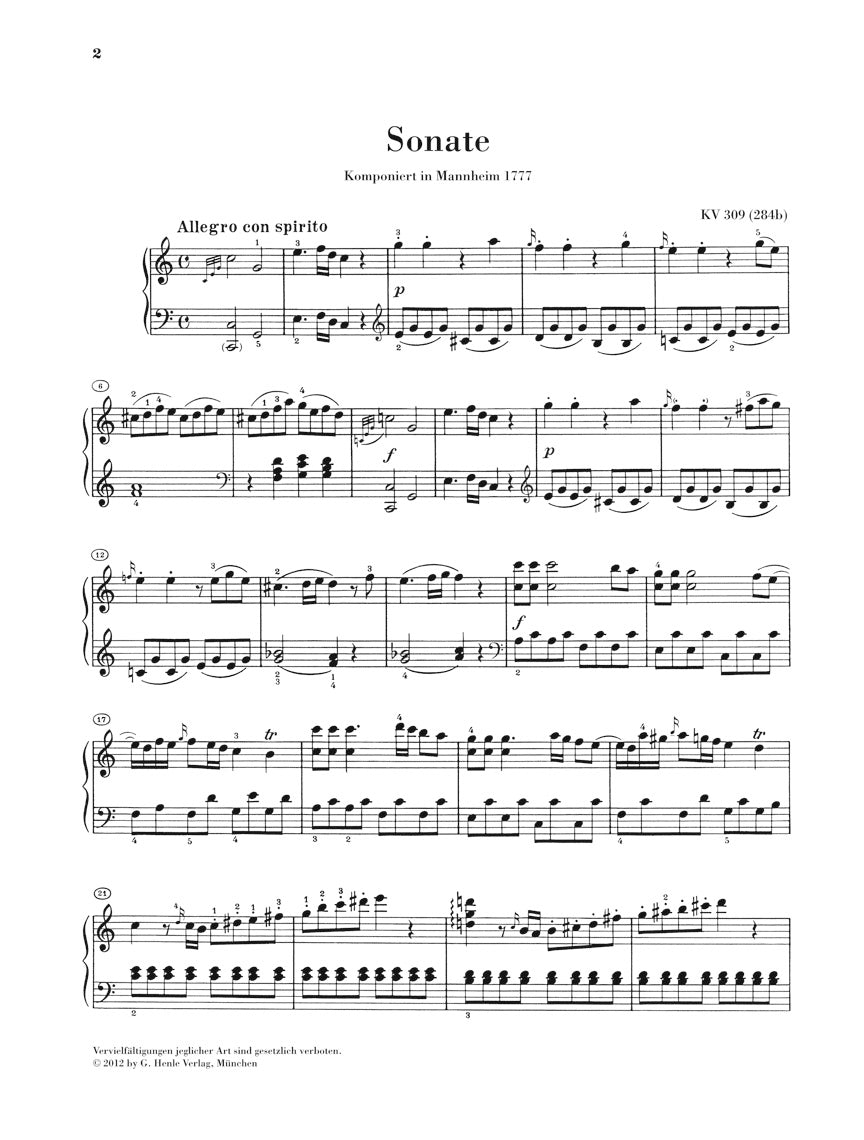 Mozart Piano Sonata C Major K309 (284b) For Piano Solo