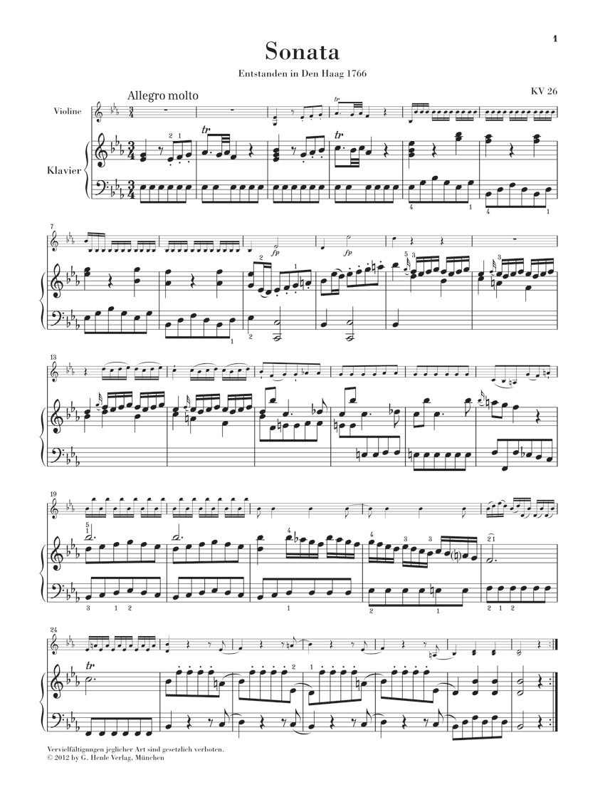 Mozart Wunderkind Sonatas - Volume 3 Piano and Violin K. 26-31