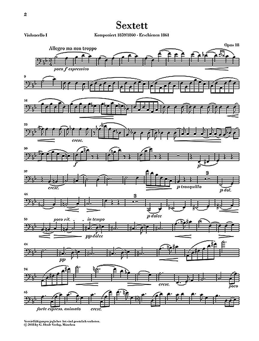 Brahms String Sextet No 1 Opus 18 in B flat major