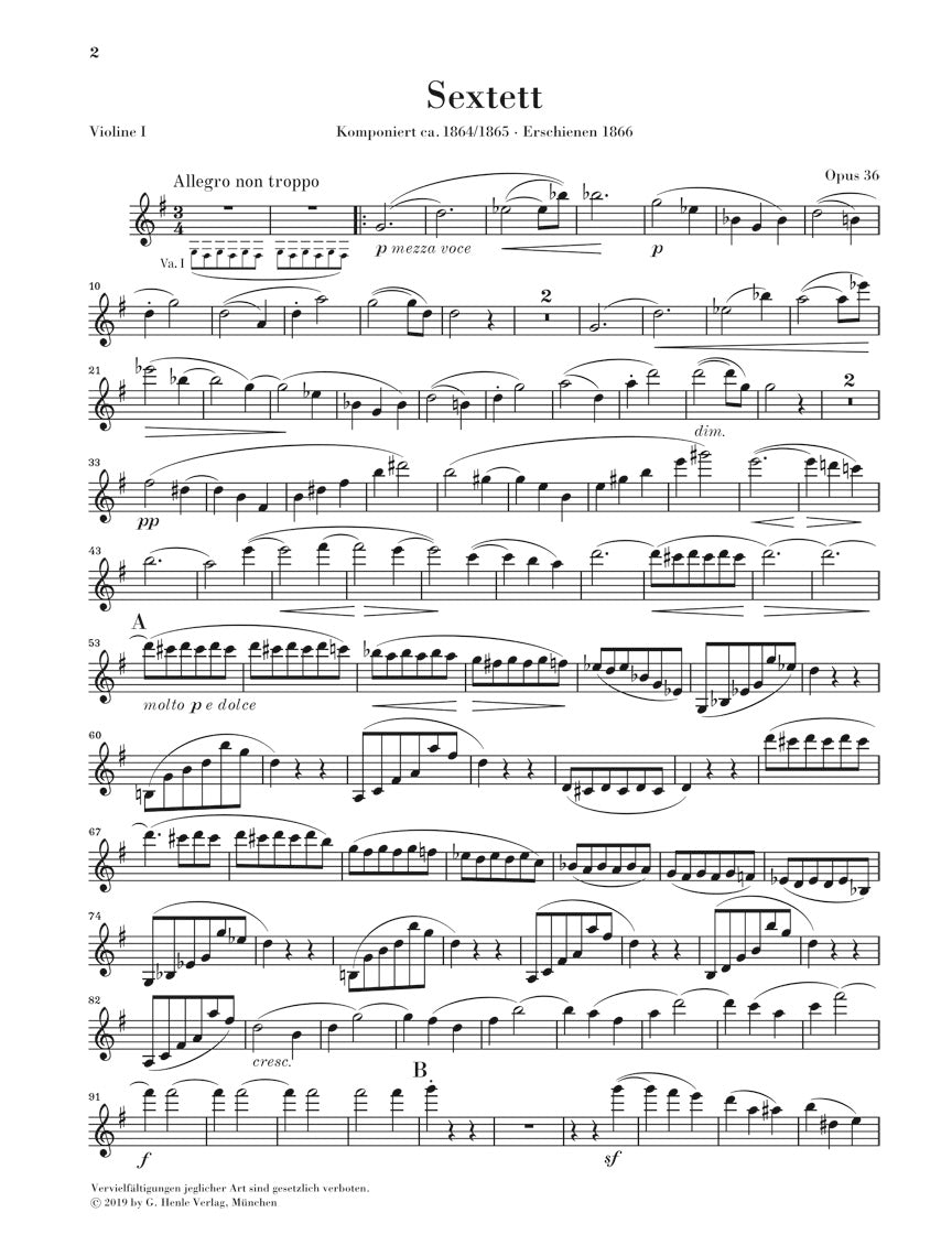 Brahms String Sextet No 2 in G Major Opus 36