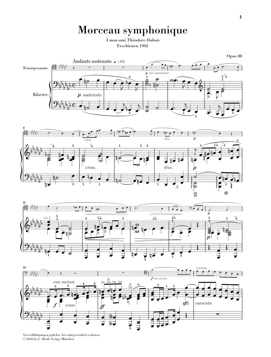 Guilmant Morceau Symphonique Op. 88 and Morceau De Lecture for Trombone and Piano