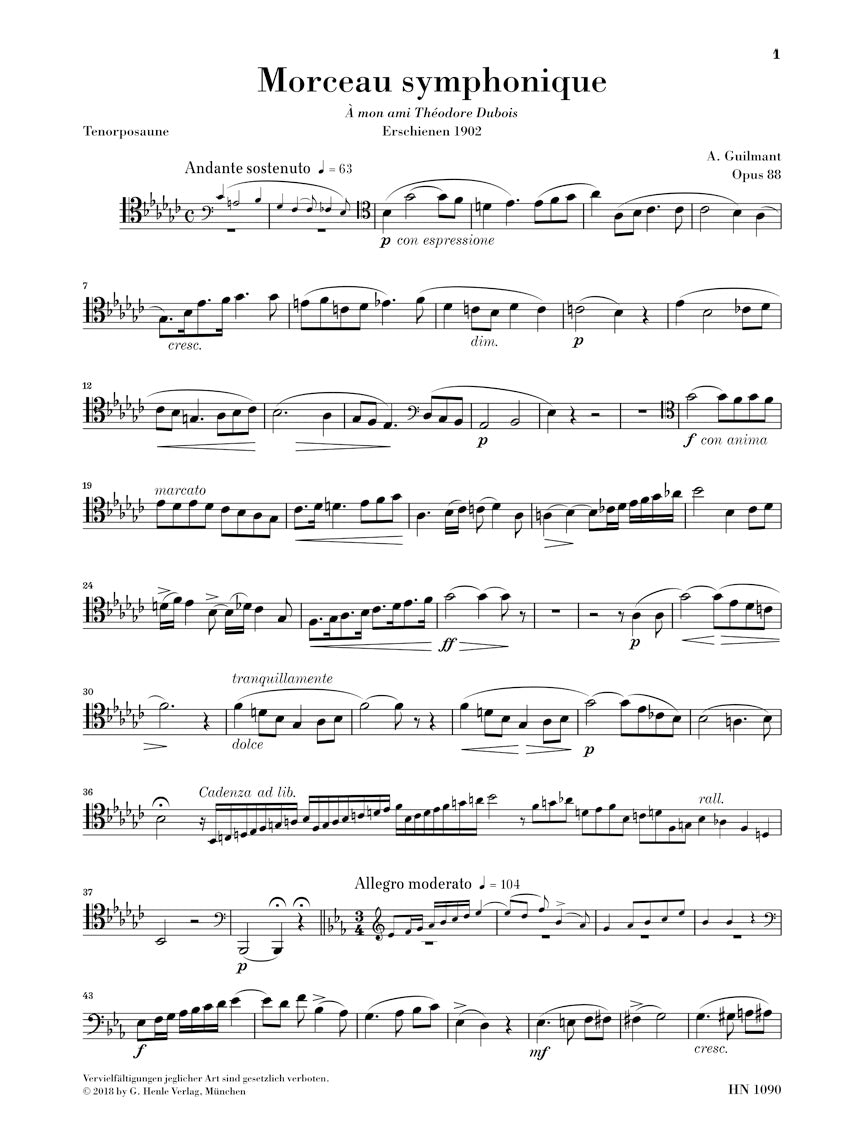 Guilmant Morceau Symphonique Op. 88 and Morceau De Lecture for Trombone and Piano