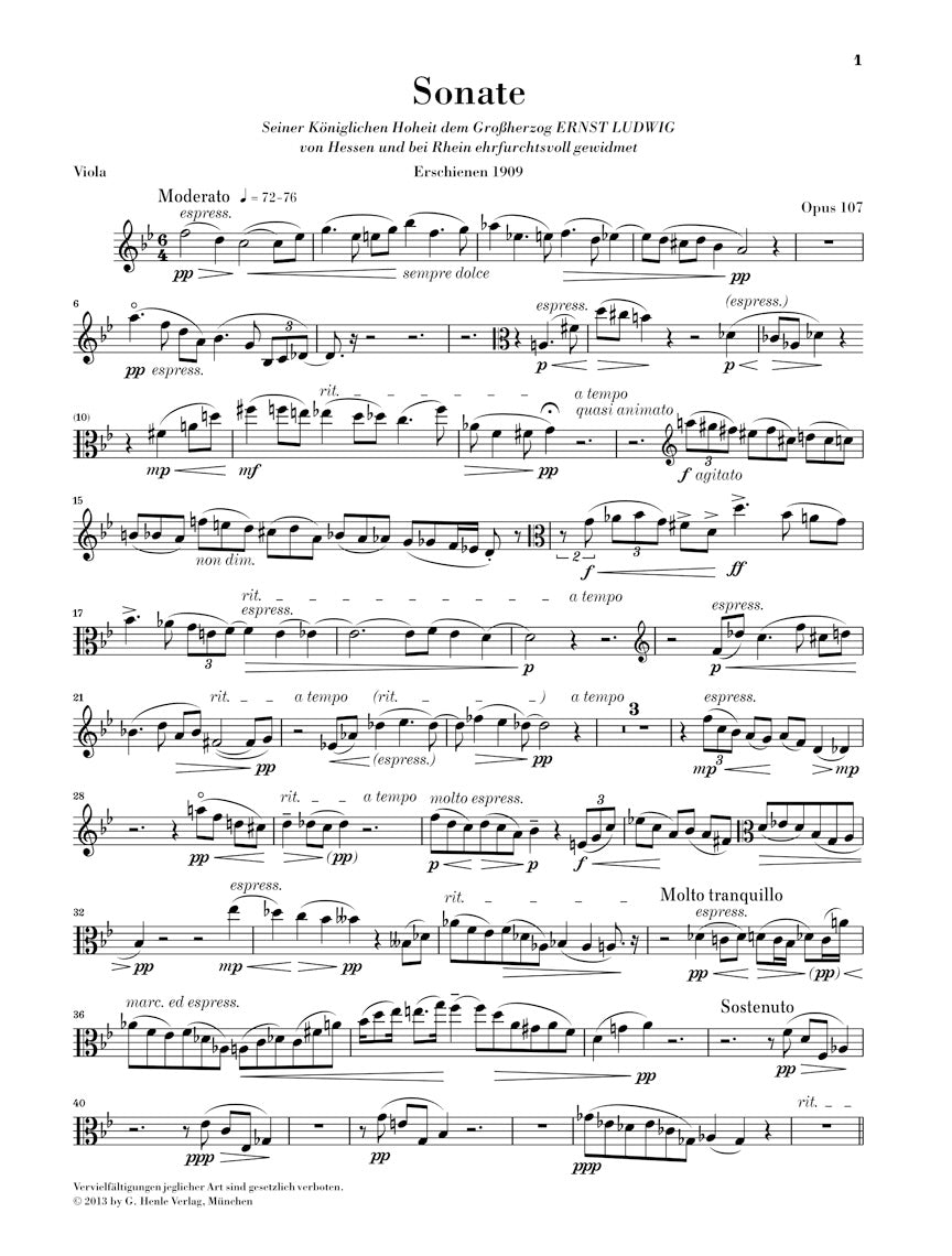 Reger Sonata for Viola and Piano, Op. 107