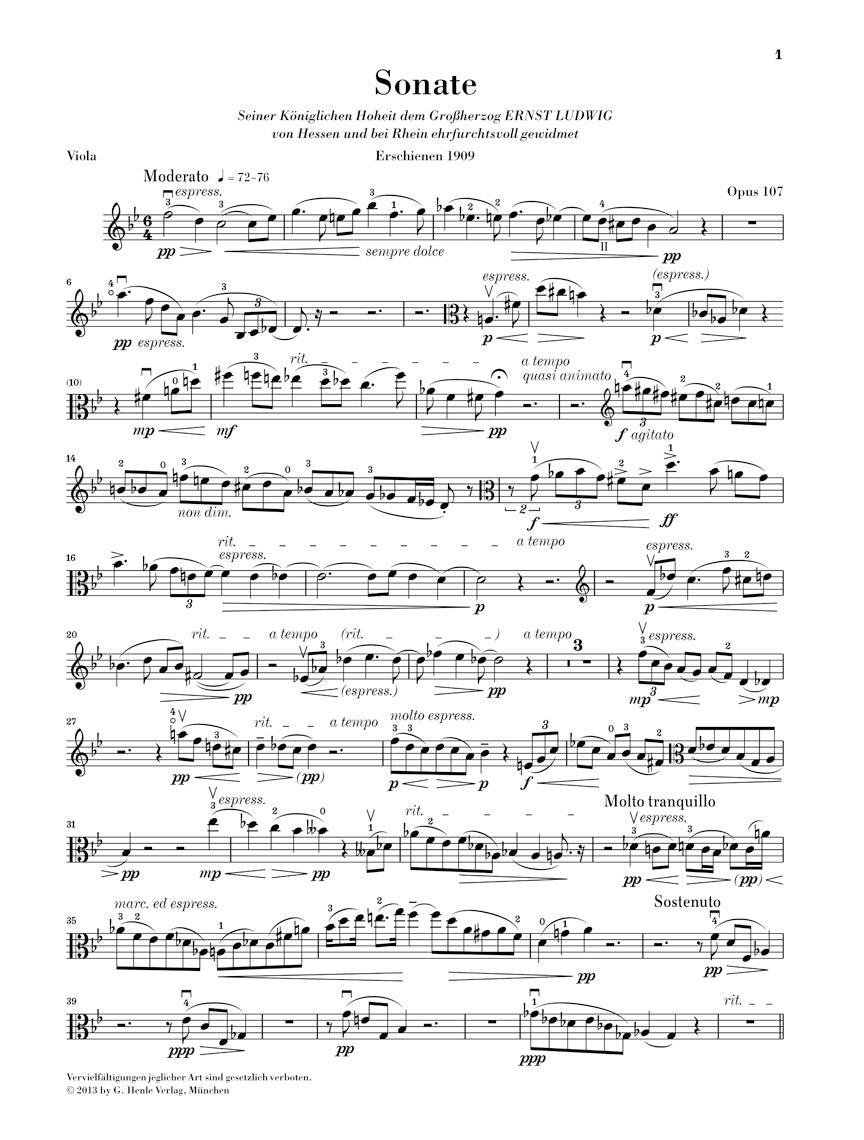 Reger Sonata for Viola and Piano, Op. 107