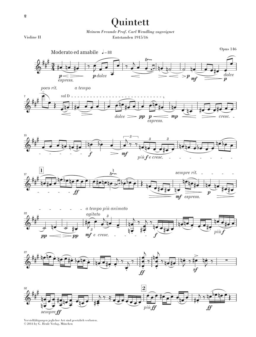 Reger Clarinet Quintet in A major Opus 146