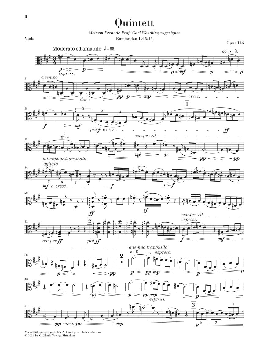 Reger Clarinet Quintet in A major Opus 146