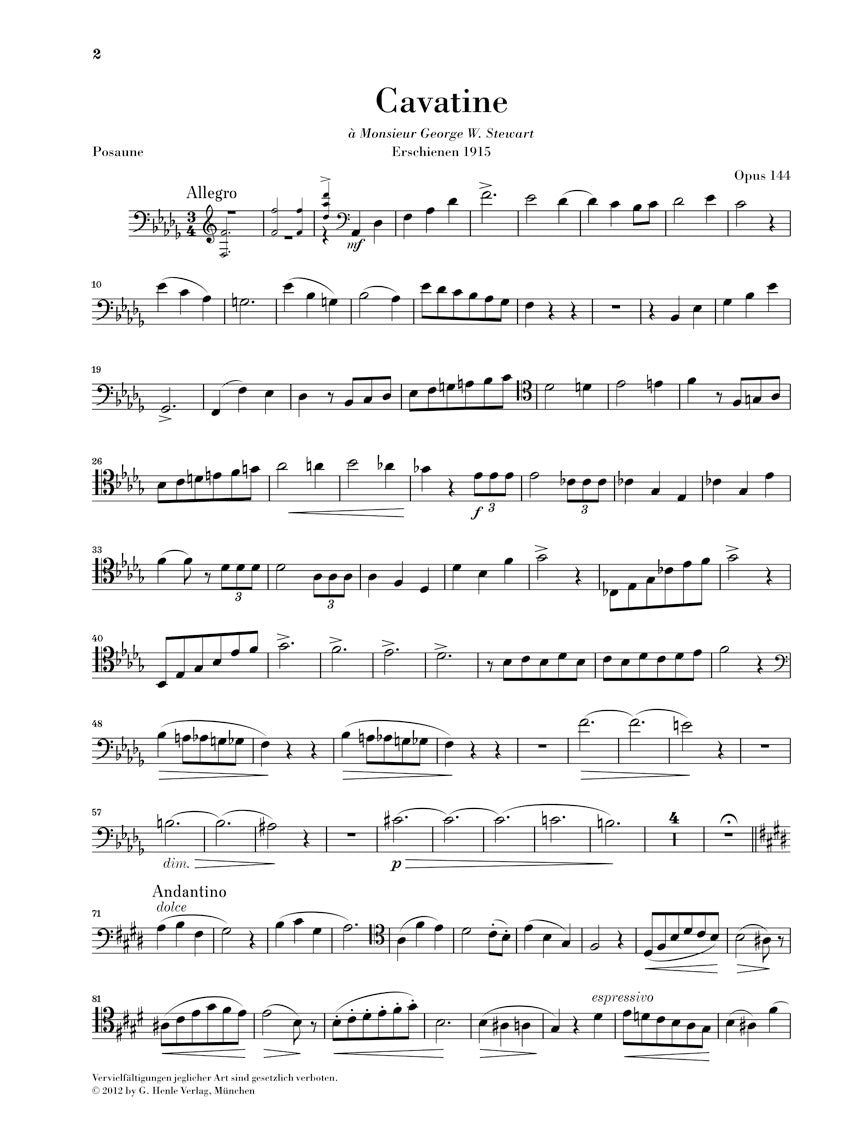 Saint-Saens Cavatine Op. 144 for Trombone and Piano