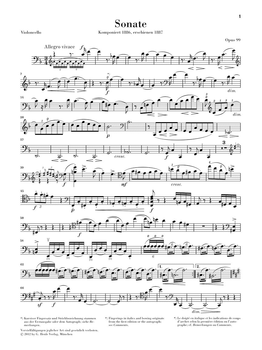 Brahms Sonata for Piano and Violoncello in F major Opus 99