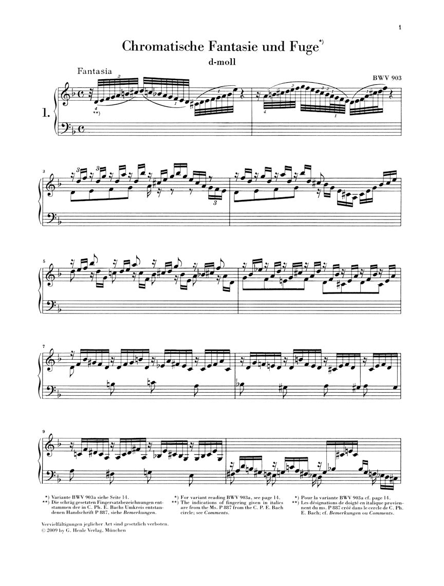 Bach Chromatic Fantasy and Fugue in D minor BWV 903 (edition without fingering)