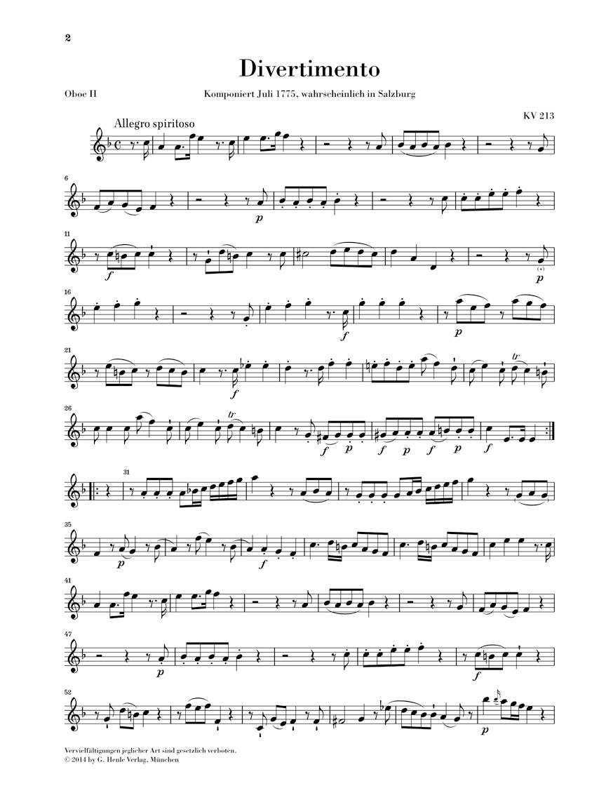 Mozart Divertimenti for 2 Oboes, 2 Horns and 2 Bassoons