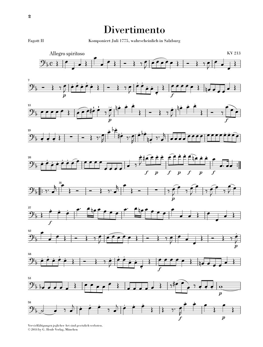 Mozart Divertimenti for 2 Oboes, 2 Horns and 2 Bassoons