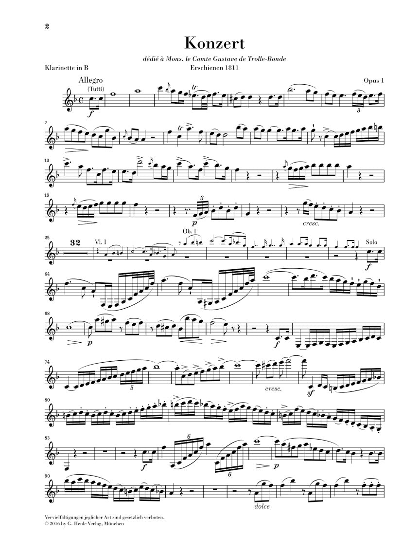 Crusell Clarinet Concerto in E-flat Major Op. 1