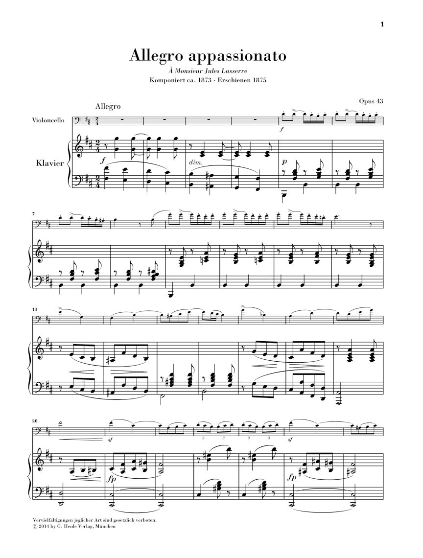 Saint-Saens Allegro Appassionato Opus 43 for Cello and Piano