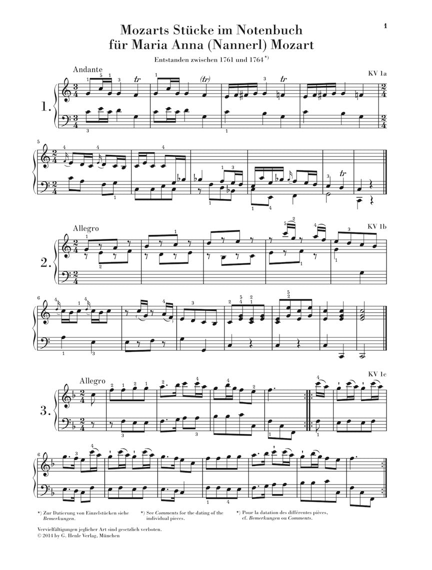Mozart Piano Pieces from the Nannerl Music Book