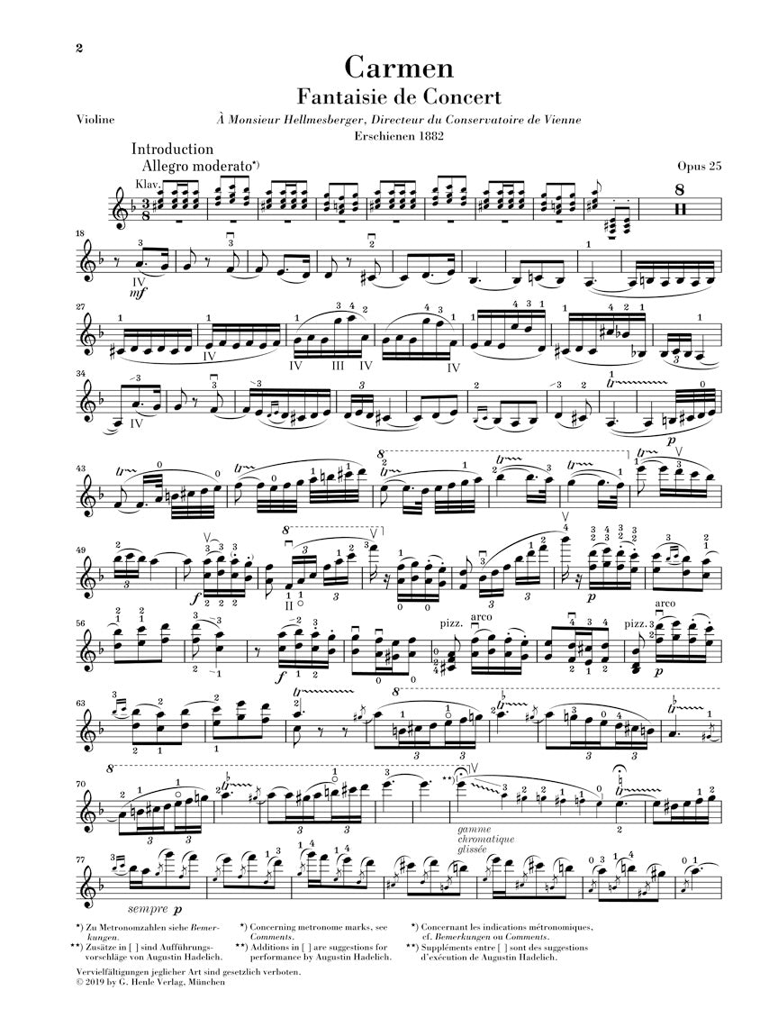 Sarasate Carmen Fantasy Opus 25
