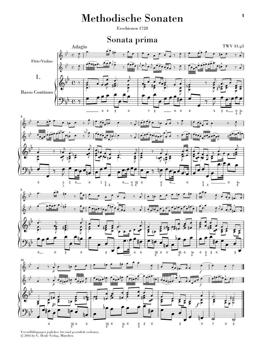 Telemann Methodical Sonatas for Flute or Violin and Continuo - Vol. 1