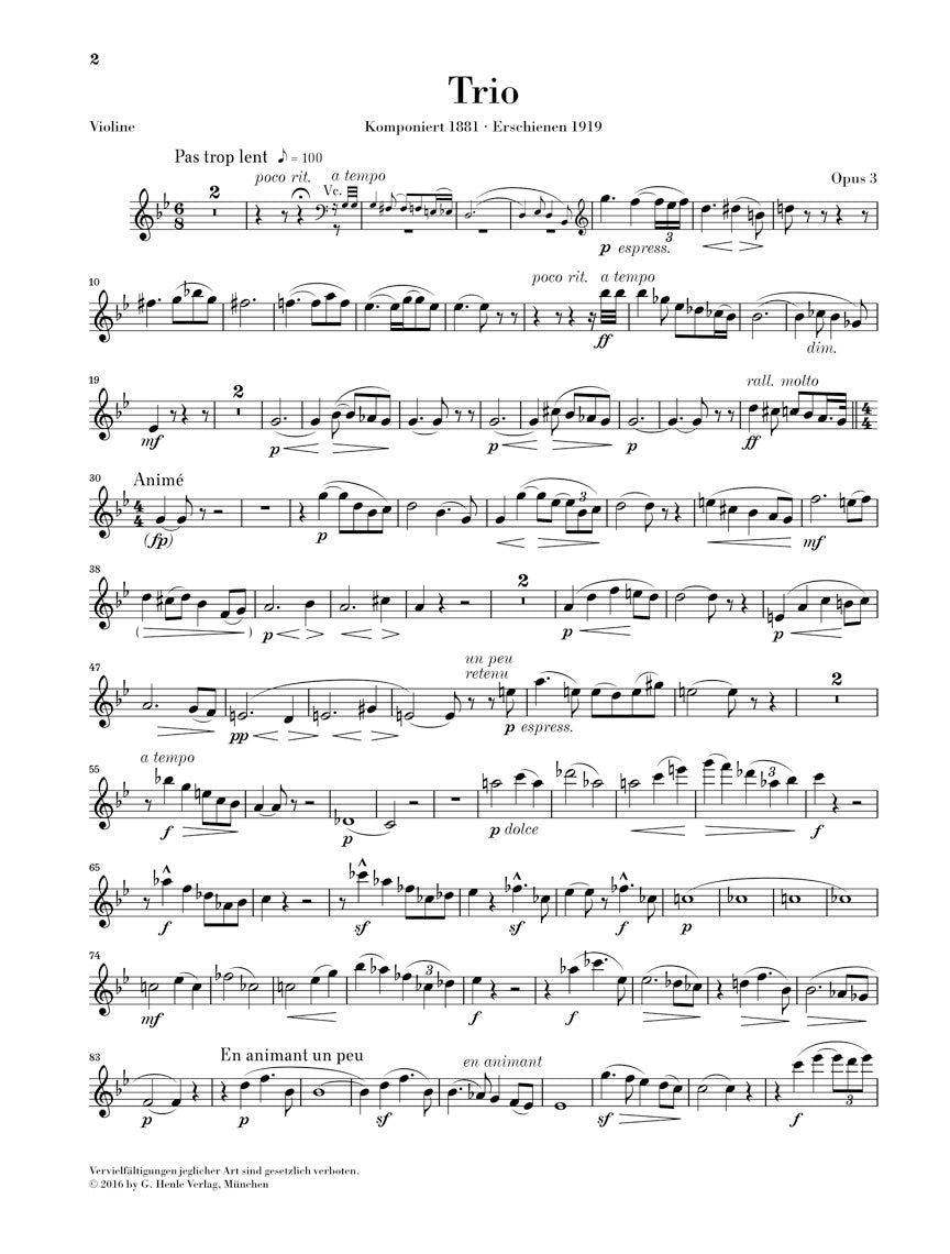 Chausson Piano Trio in g minor Opus 3