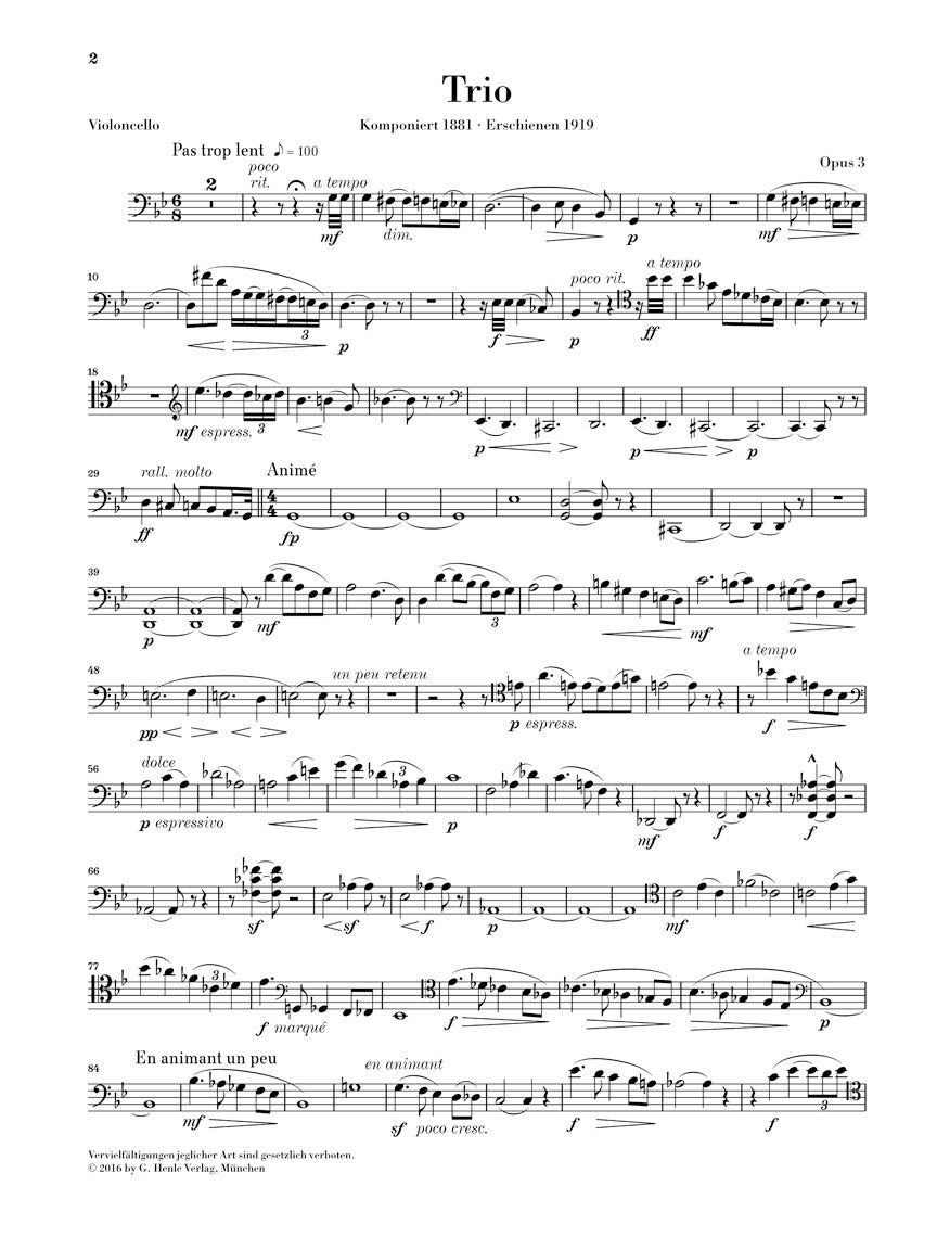 Chausson Piano Trio in g minor Opus 3