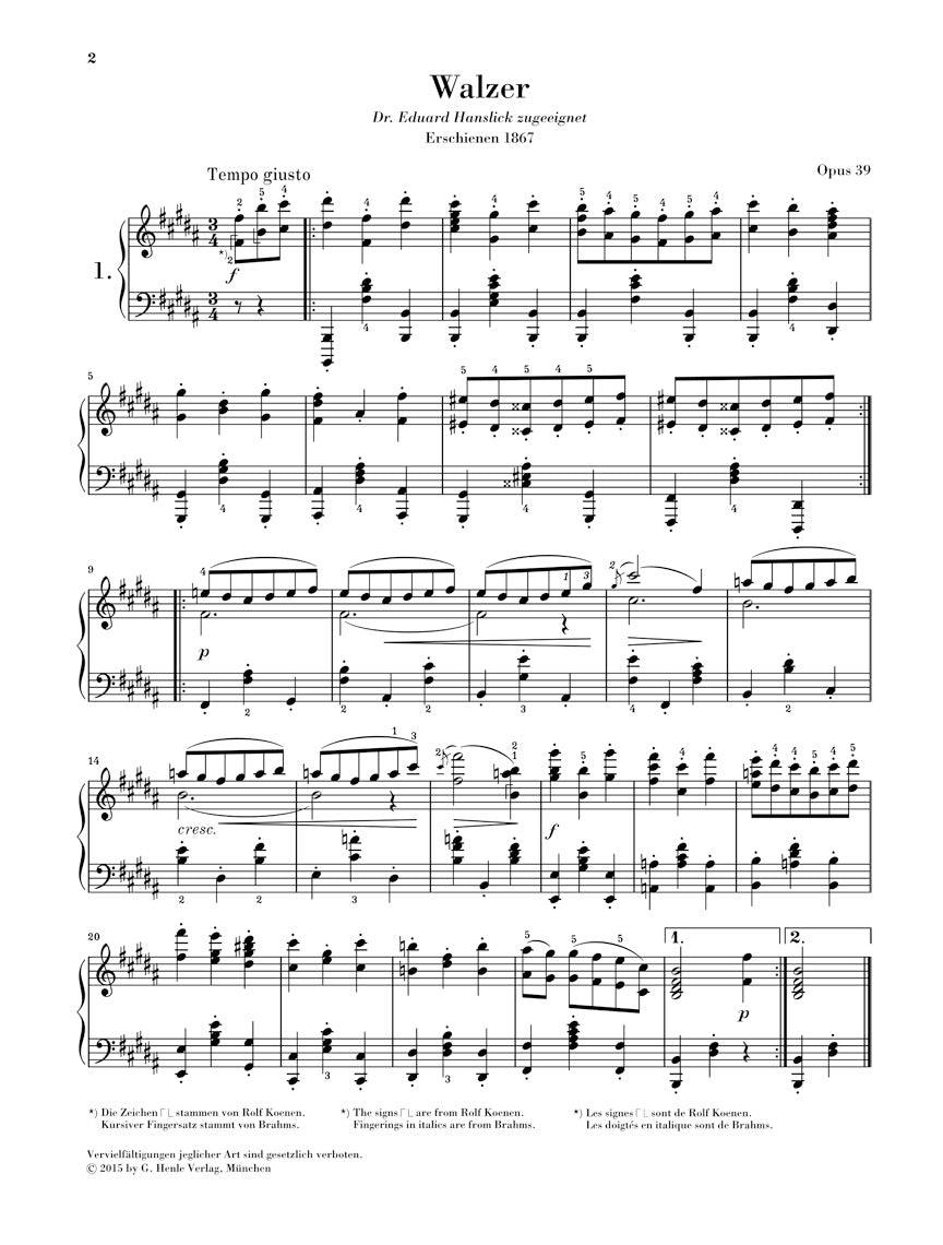 Brahms Waltzes Opus 39